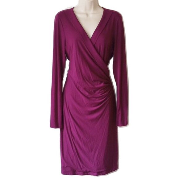 Banana Republic Ruched Faux Wrap Dress L Purple Burgundy - Picture 1 of 5